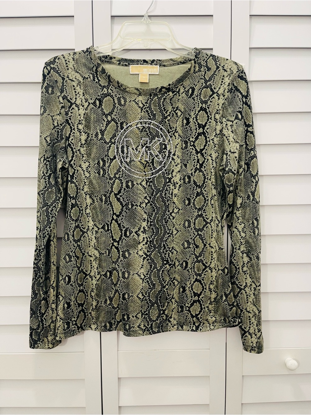 Michael Kors Top Women’s Medium Animal Print Top with MK Rhinestone Logo